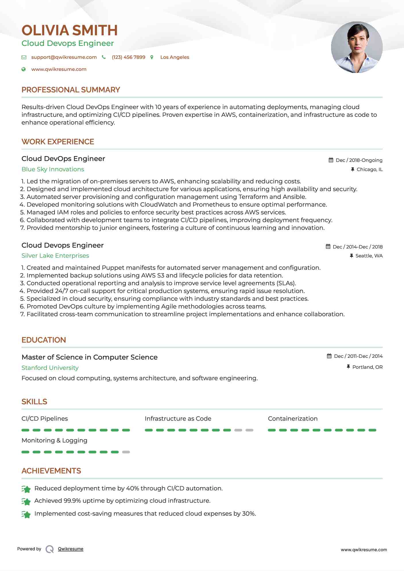 Cloud DevOps Engineer Resume Example