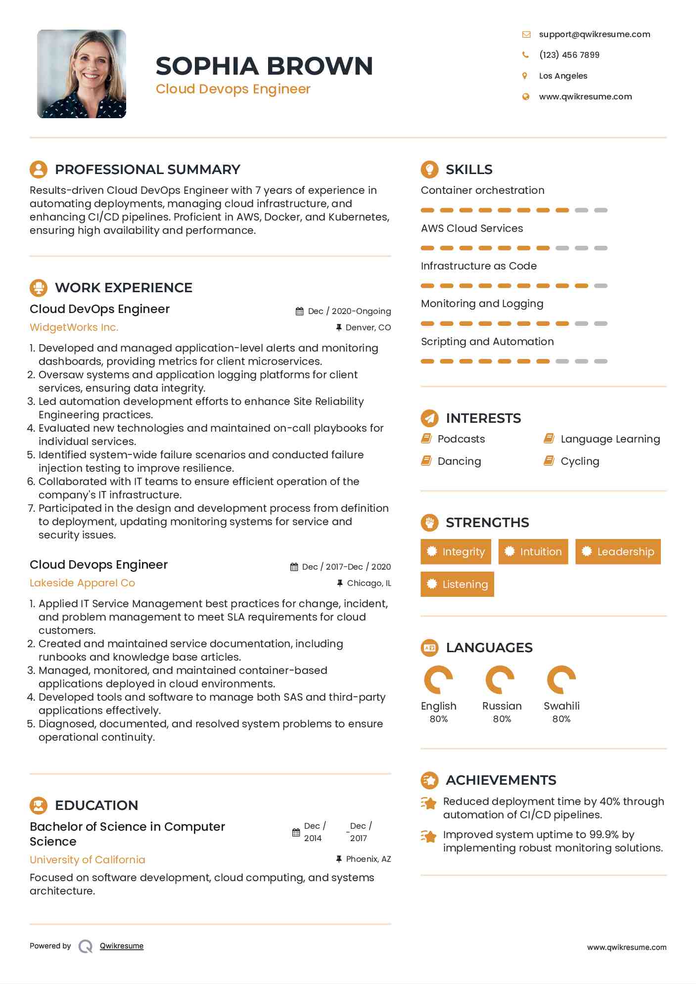 Cloud DevOps Engineer Resume Format