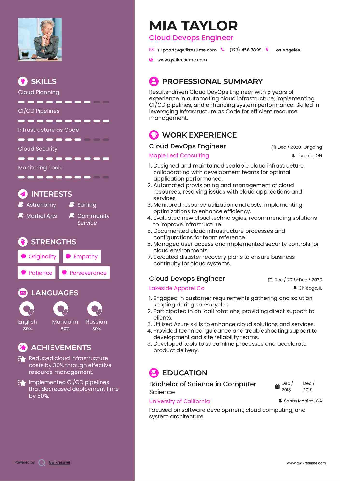 Cloud DevOps Engineer Resume Model