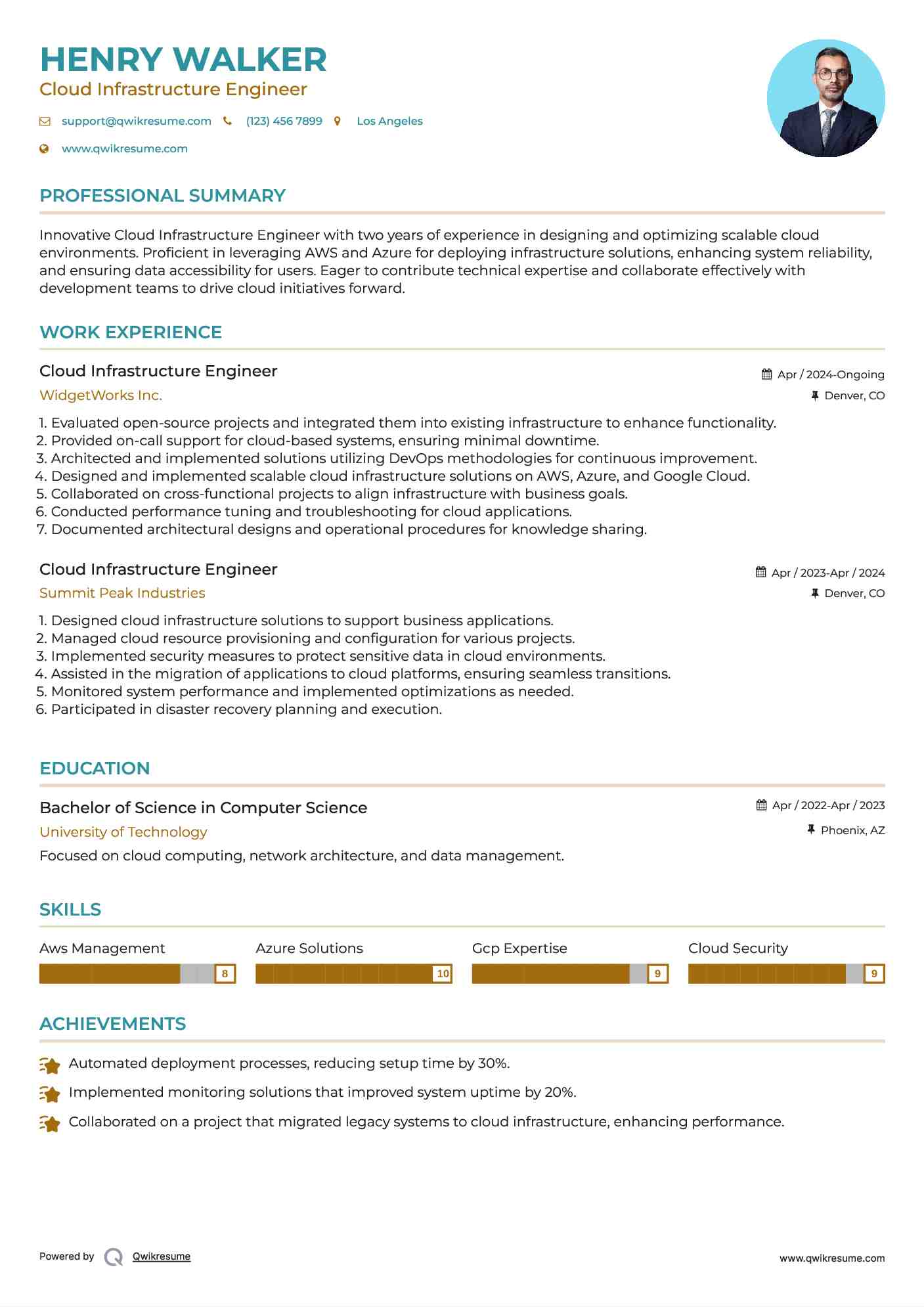 Cloud Infrastructure Engineer Resume Model