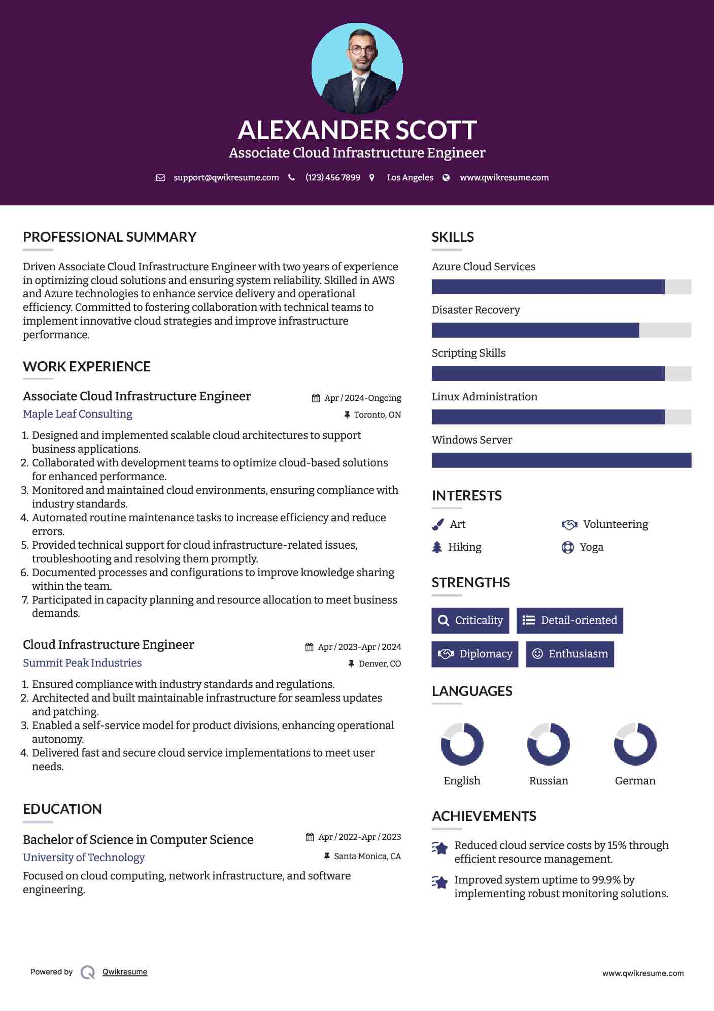 Associate Cloud Infrastructure Engineer Resume Example