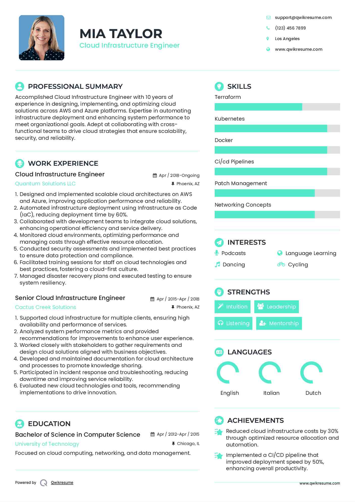 Cloud Infrastructure Engineer Resume Model