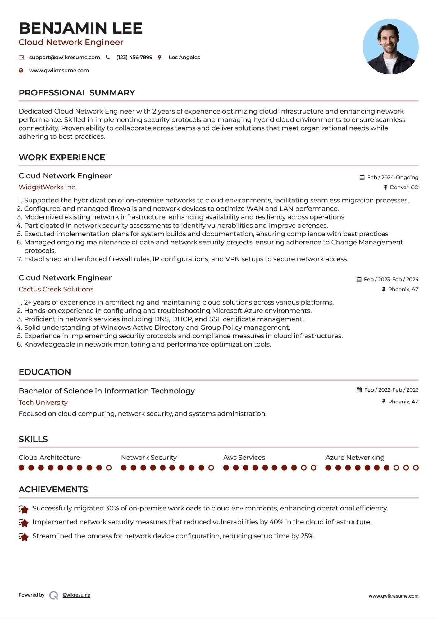 Cloud Network Engineer Resume Model