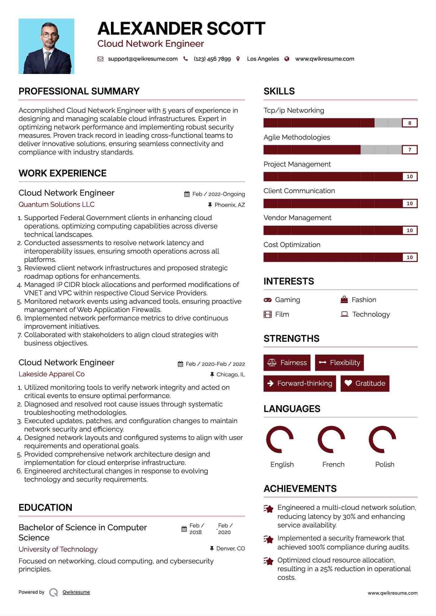 Cloud Network Engineer Resume Format