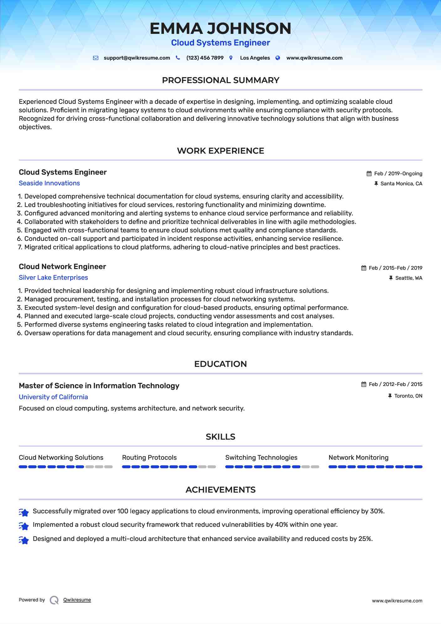 Cloud Systems Engineer Resume Format