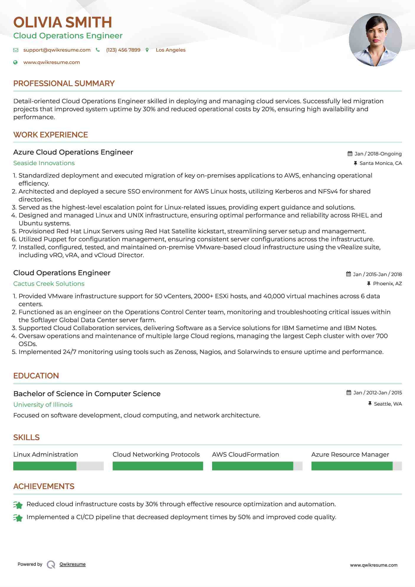 Azure Cloud Operations Engineer Resume Template