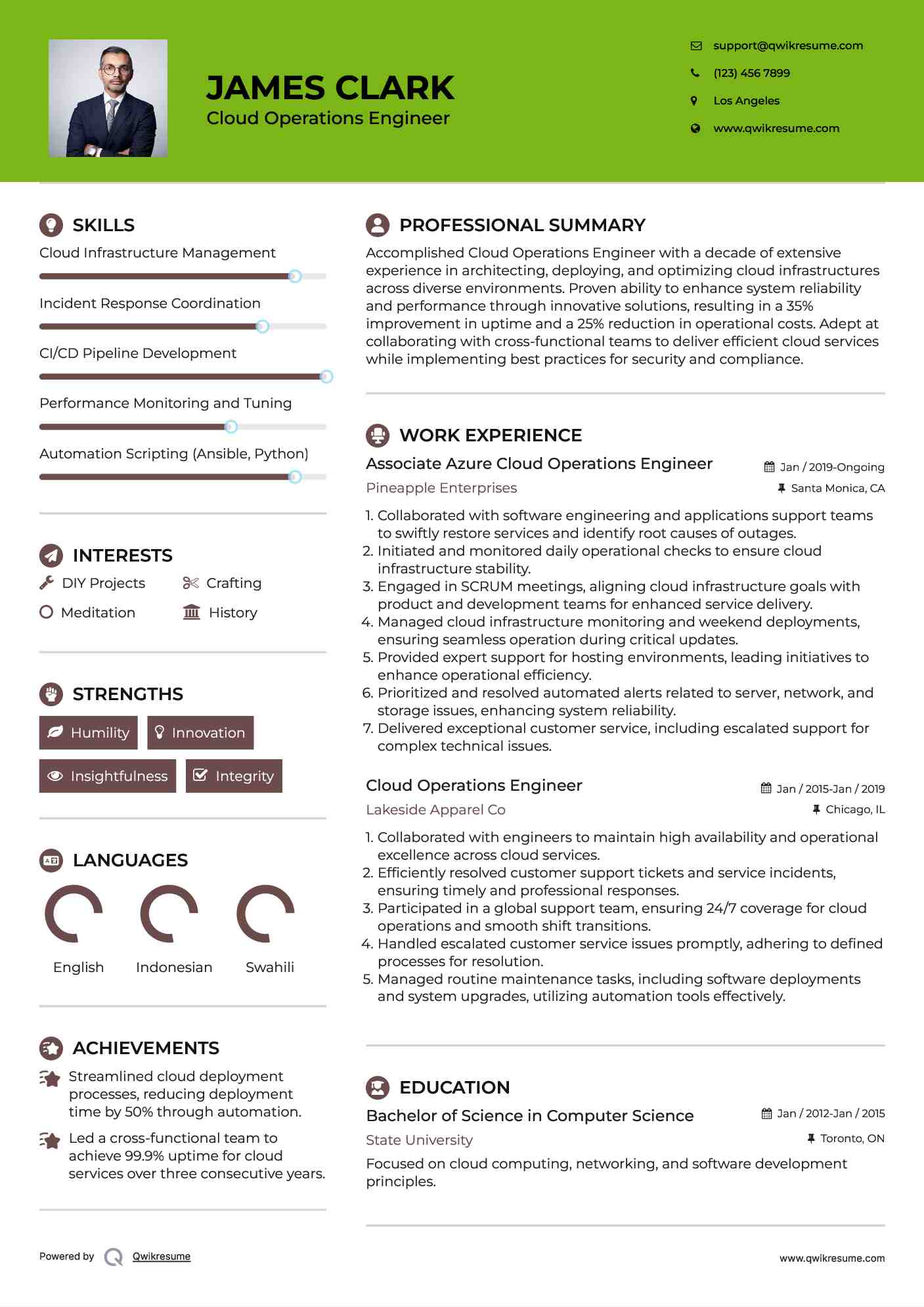 Associate Azure Cloud Operations Engineer Resume Format