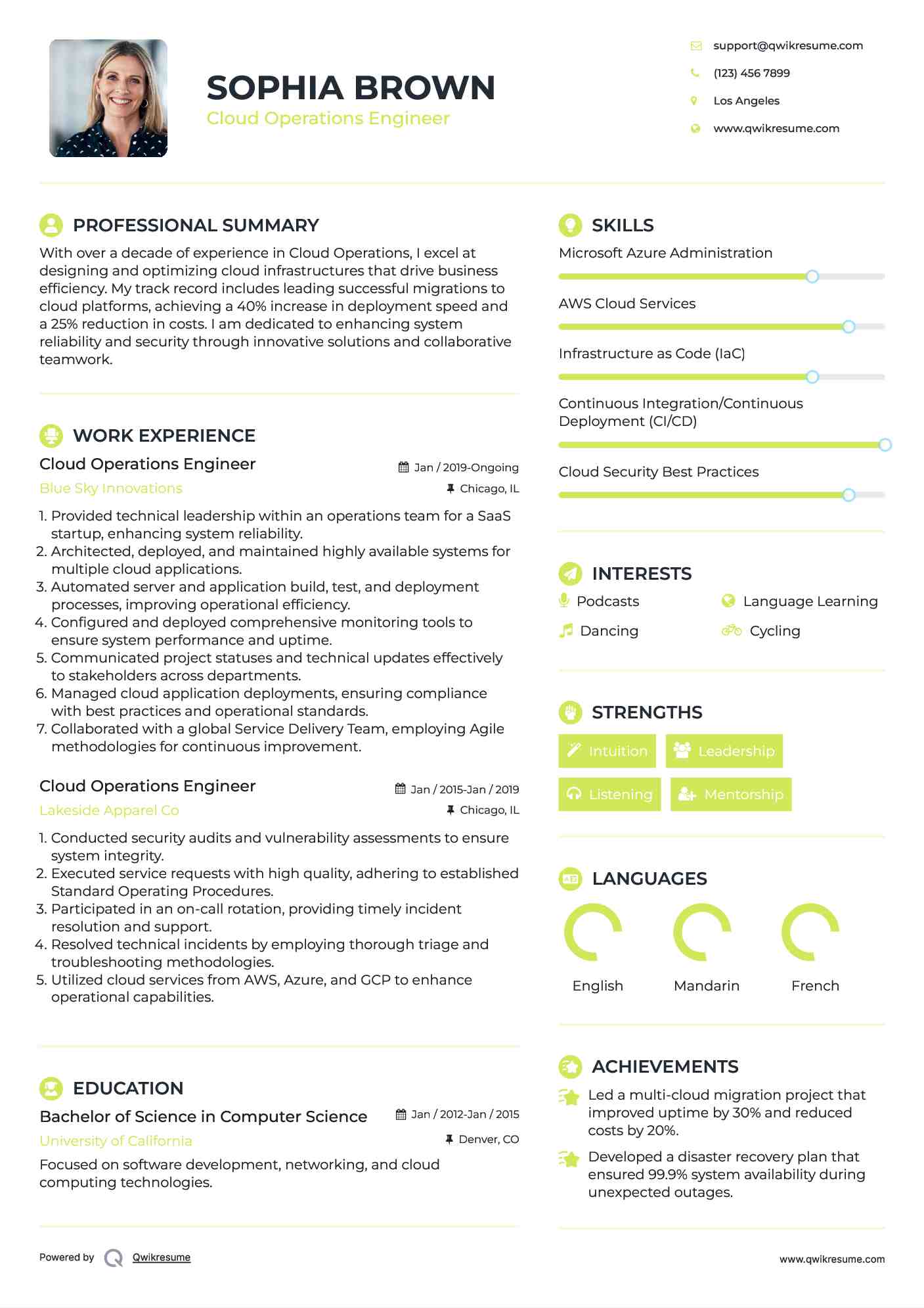 Cloud Operations Engineer Resume Format