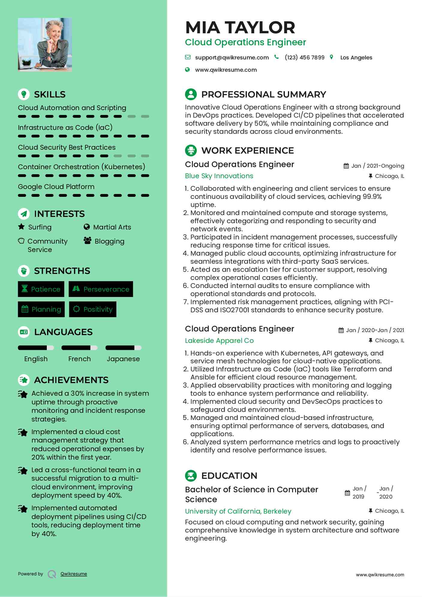 Cloud Operations Engineer Resume Format