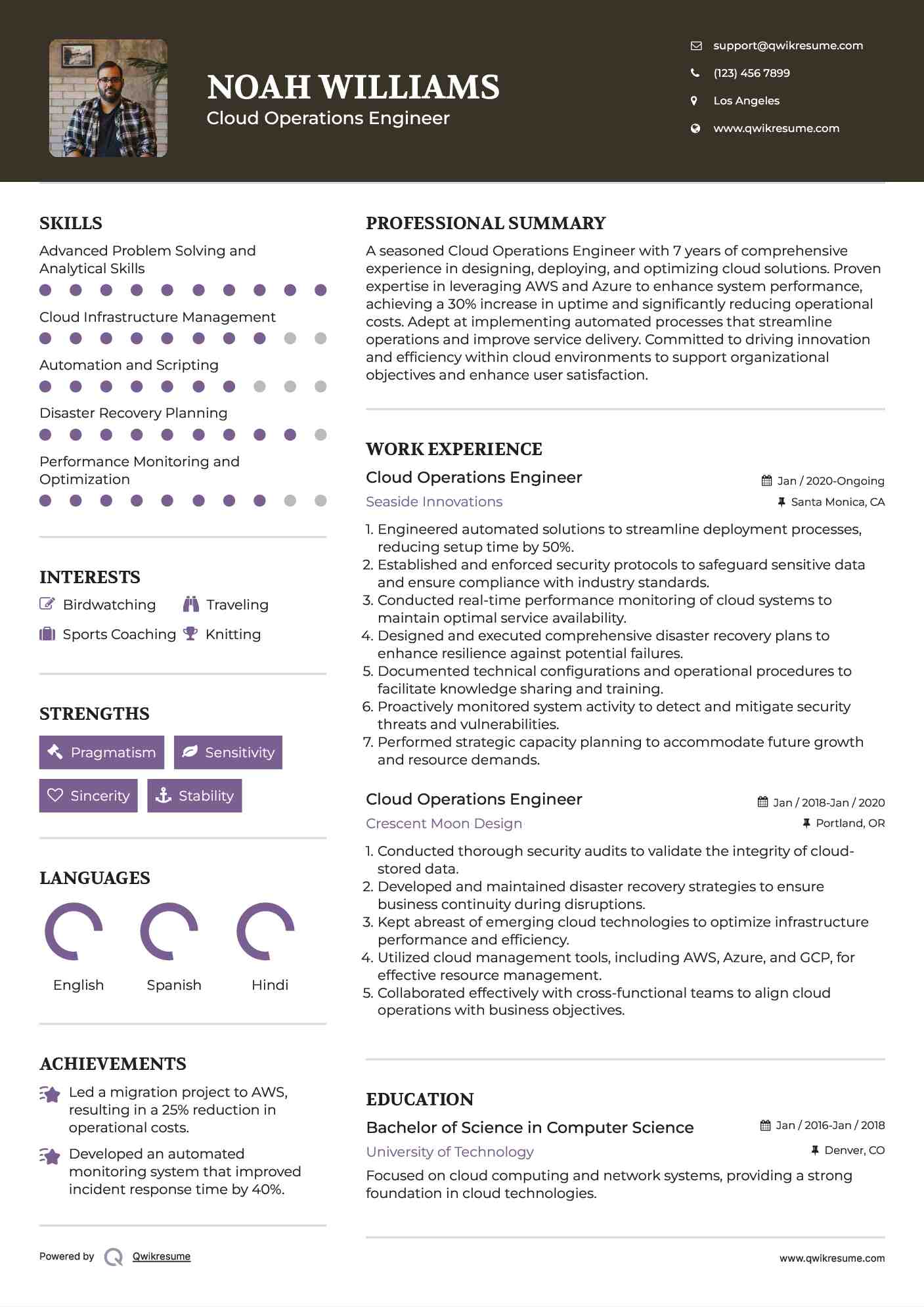 Cloud Operations Engineer Resume Format
