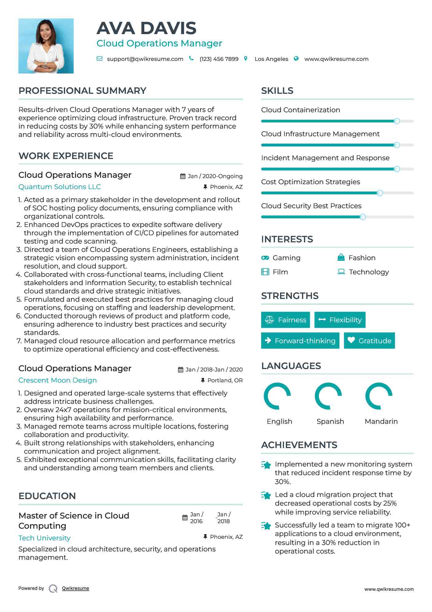 Cloud Operations Manager Resume Template