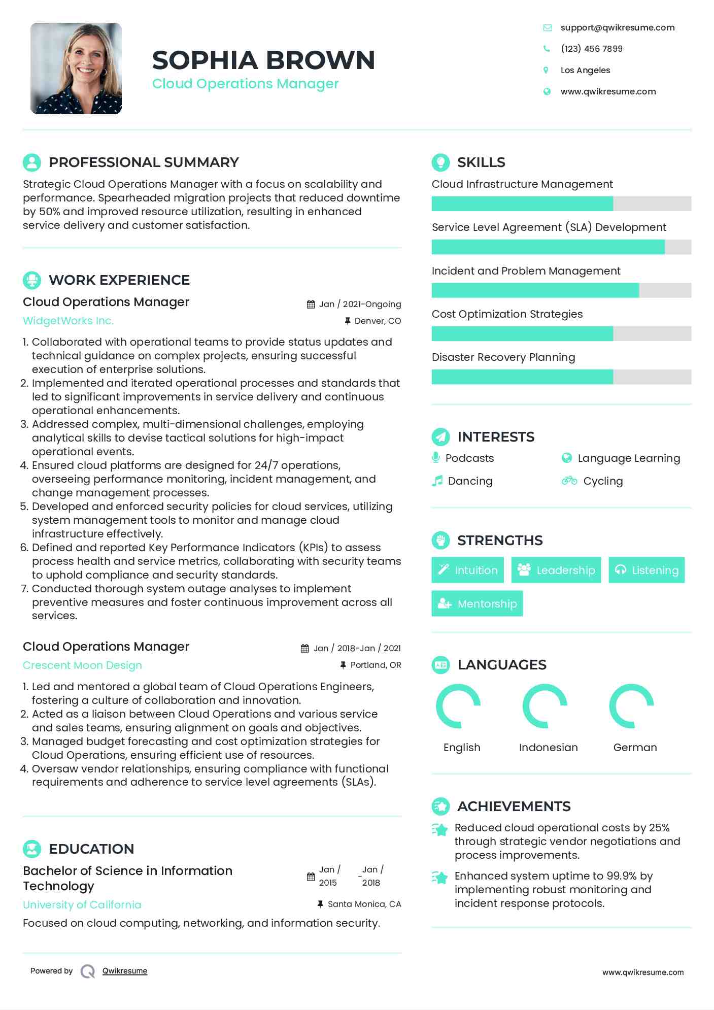 Cloud Operations Manager Resume Format