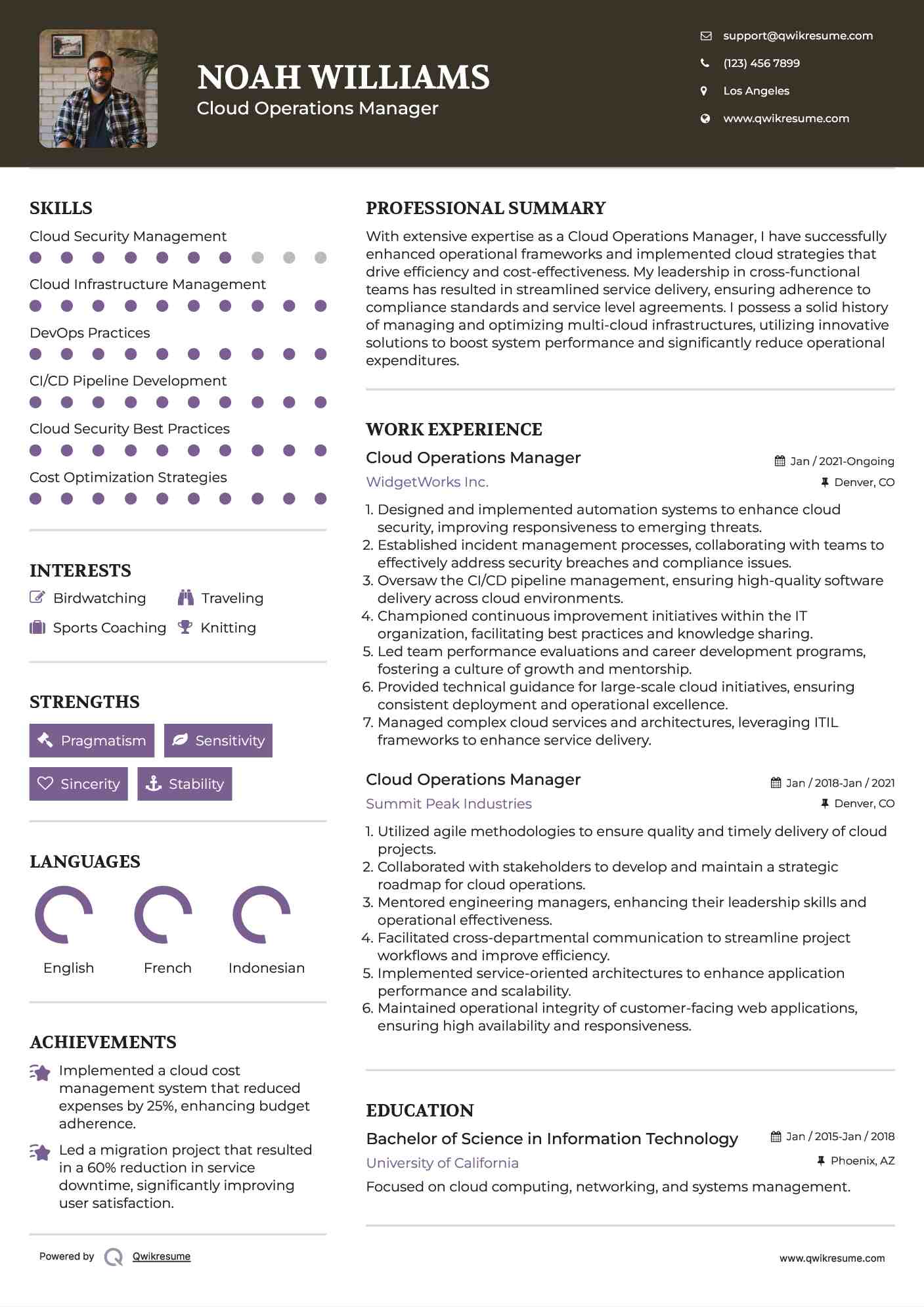 Cloud Operations Manager Resume Template