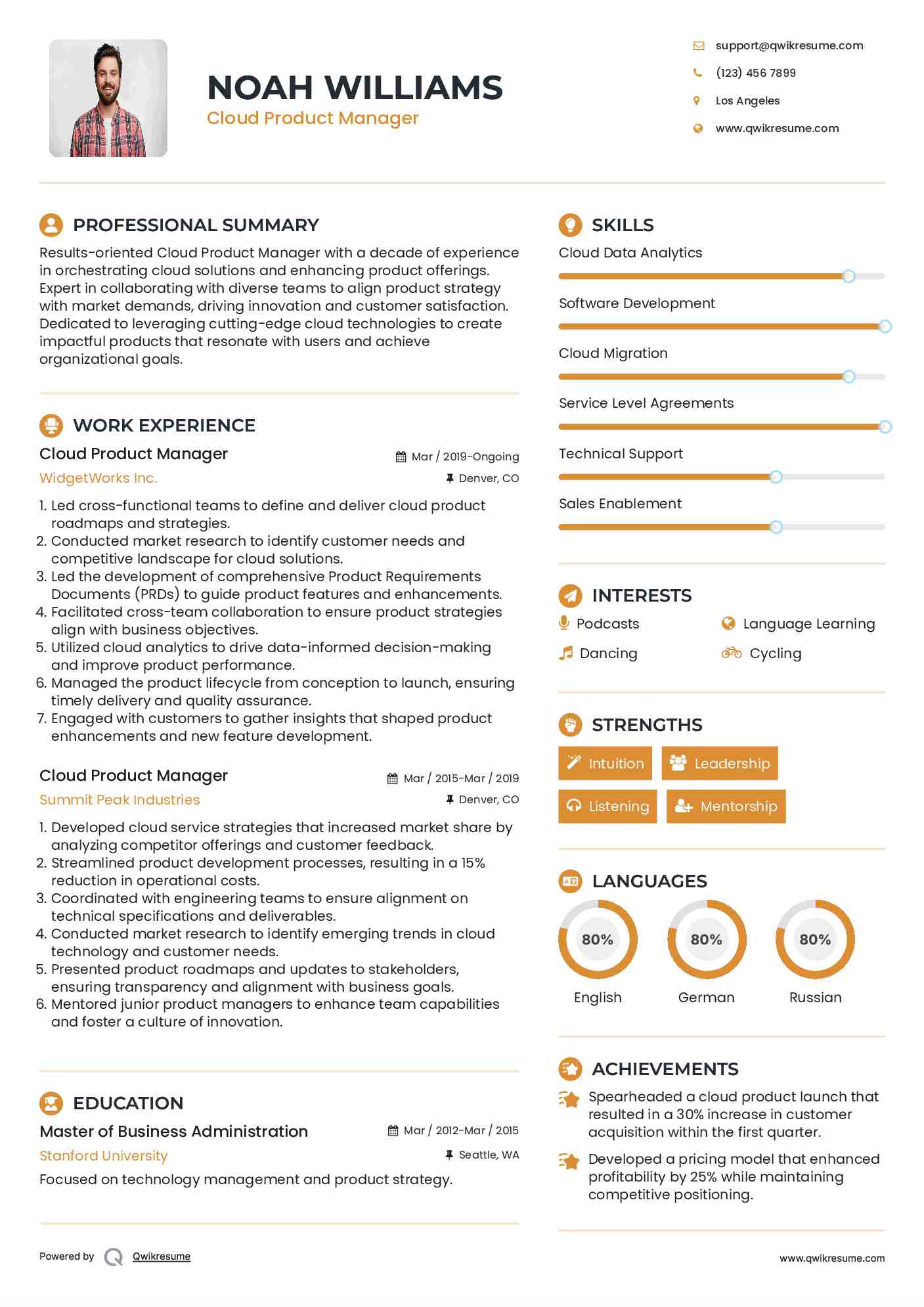 Cloud Product Manager Resume Sample