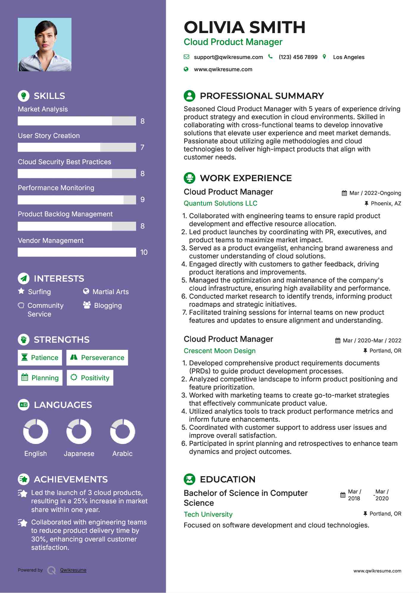 Cloud Product Manager Resume Template