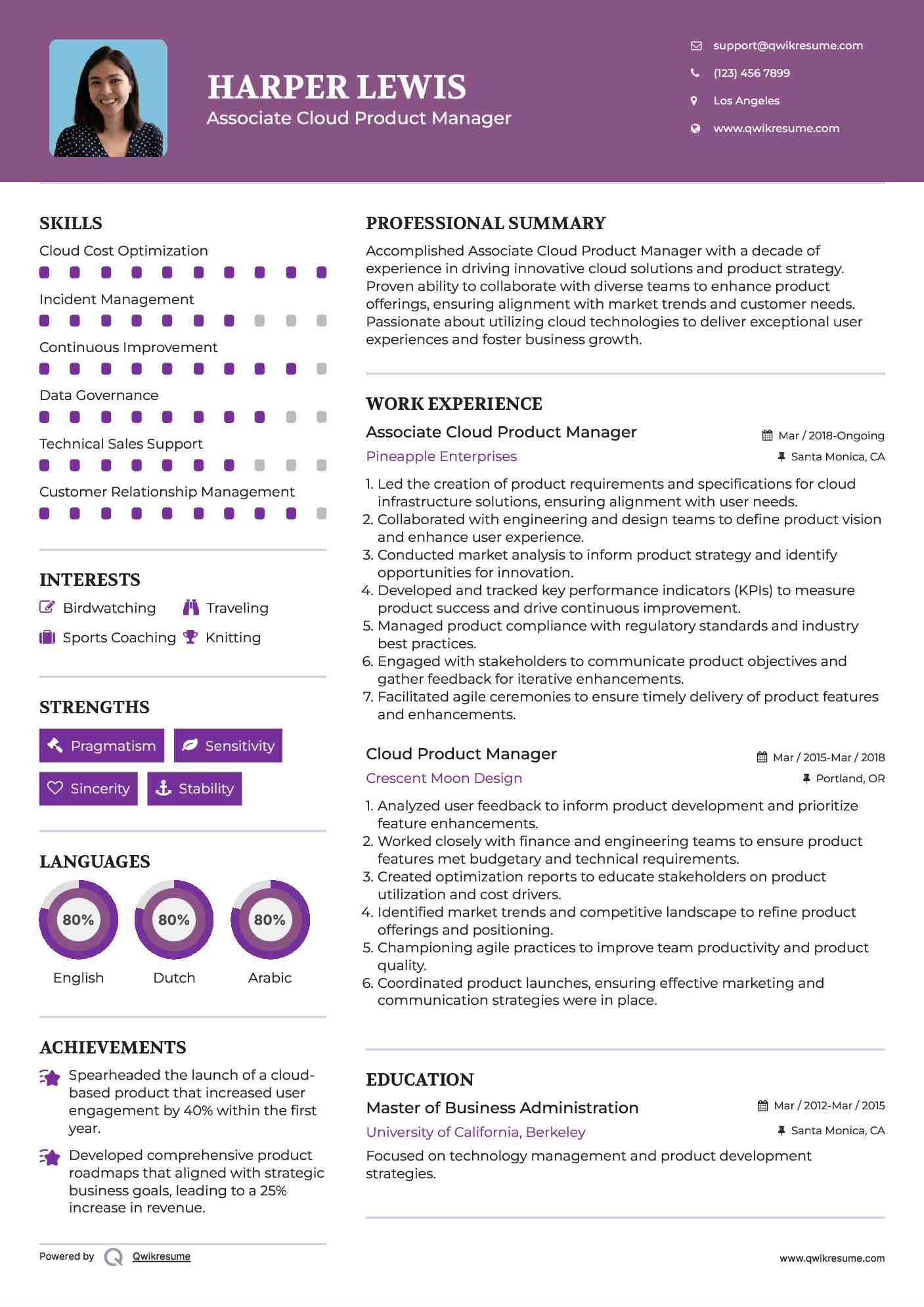 Associate Cloud Product Manager Resume Format