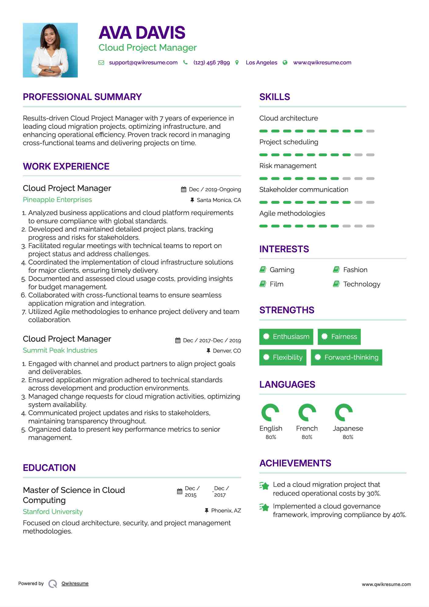 Cloud Project Manager Resume Example