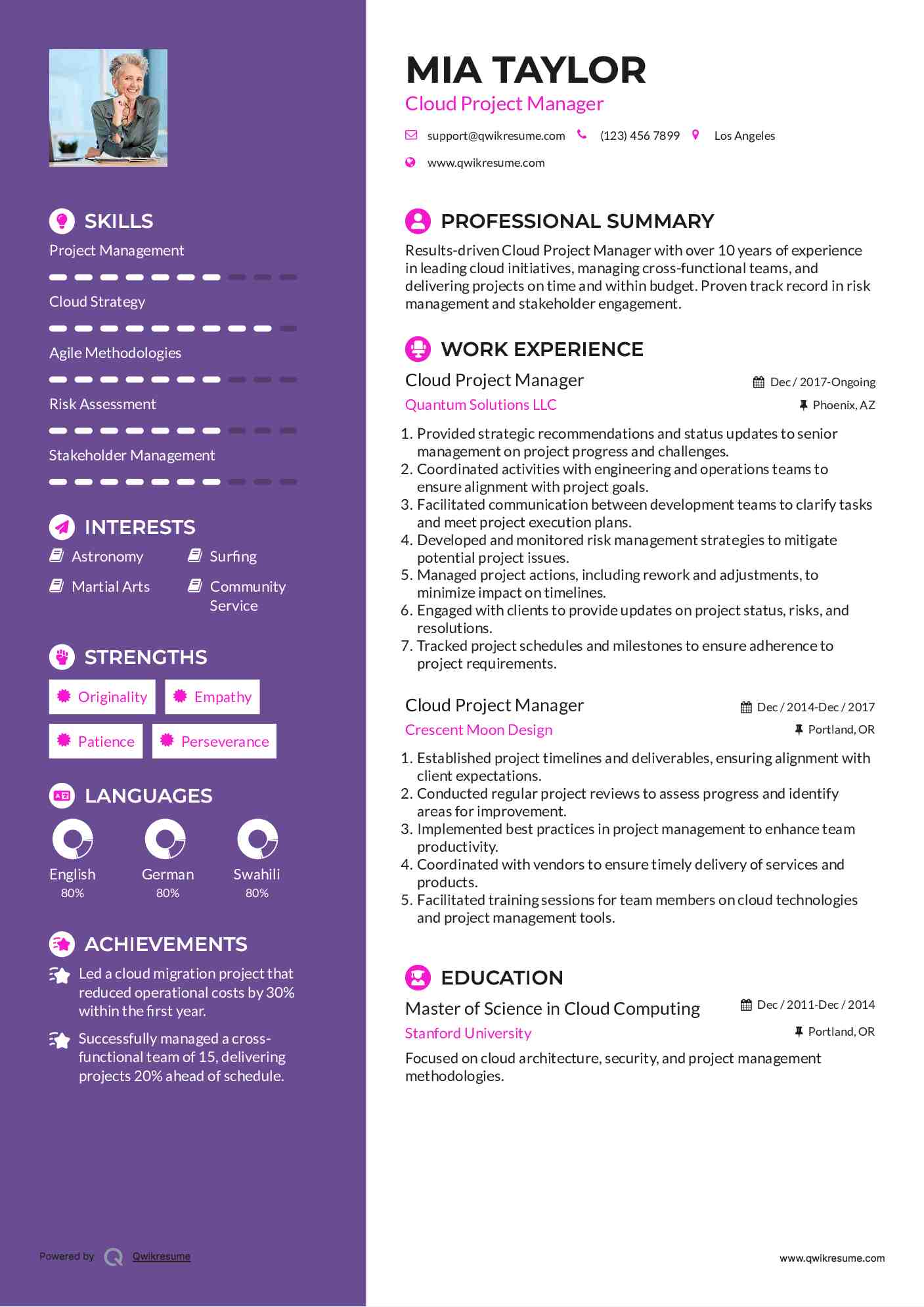 Cloud Project Manager Resume Template