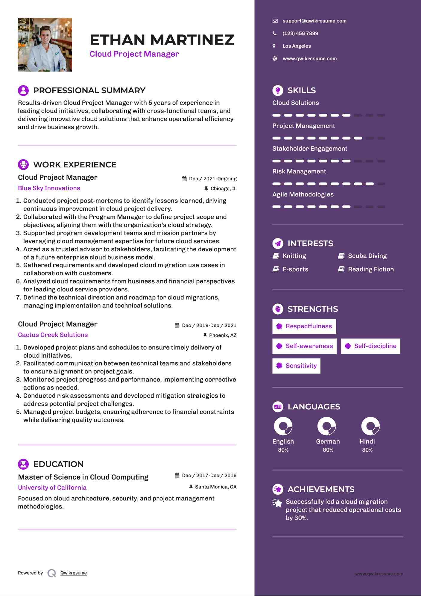 Cloud Project Manager Resume Format