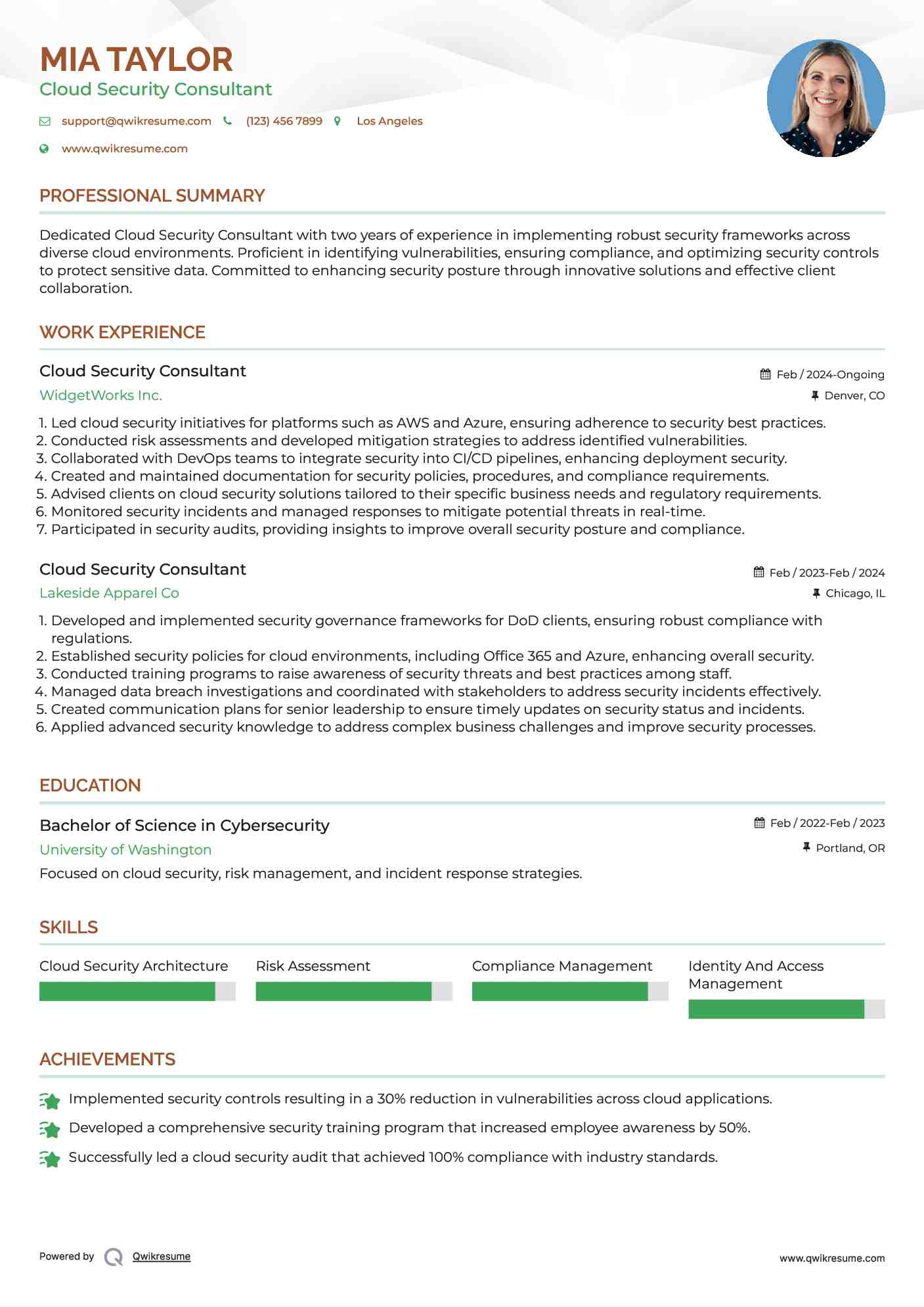 Cloud Security Consultant Resume Model