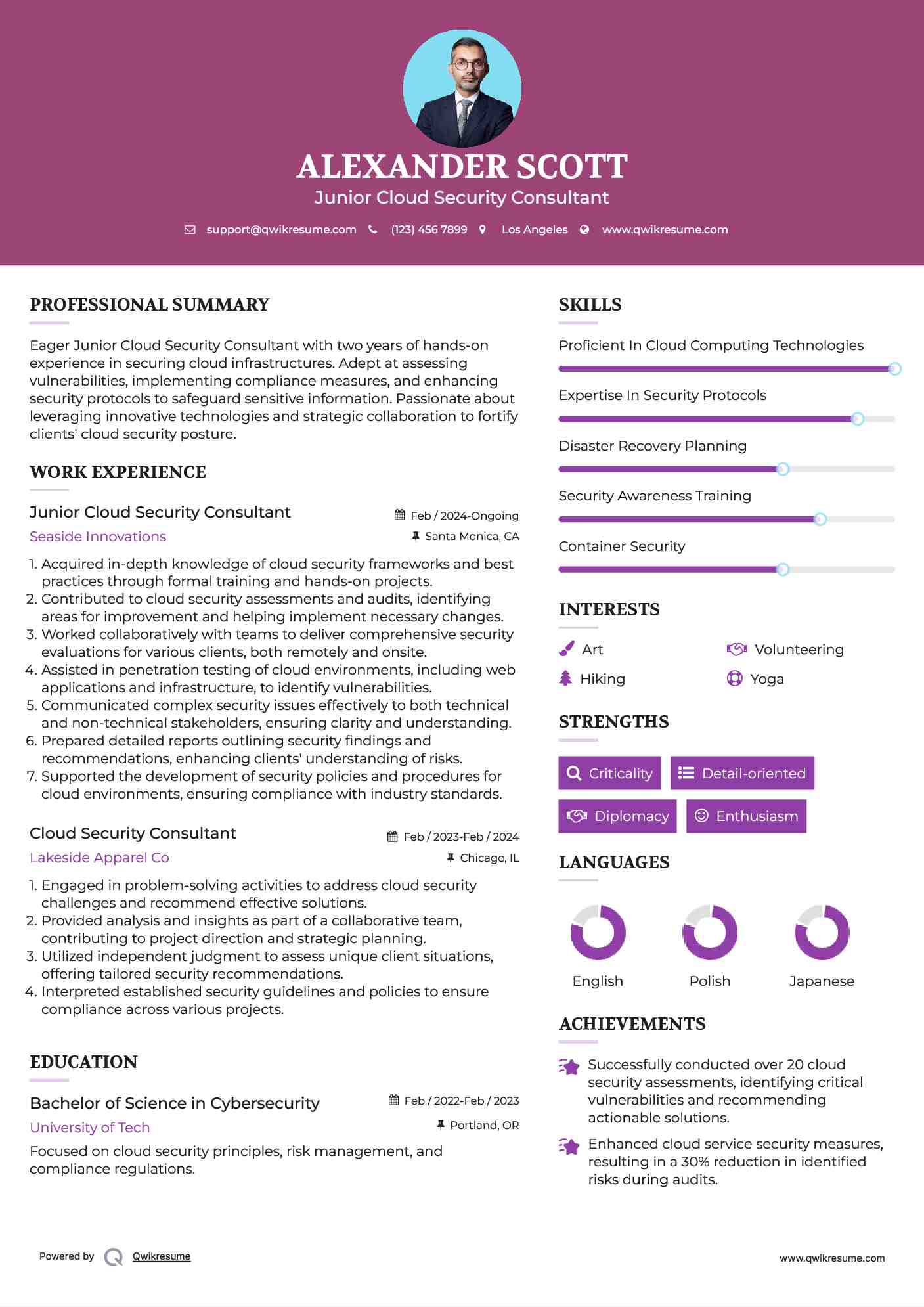 Junior Cloud Security Consultant Resume Template
