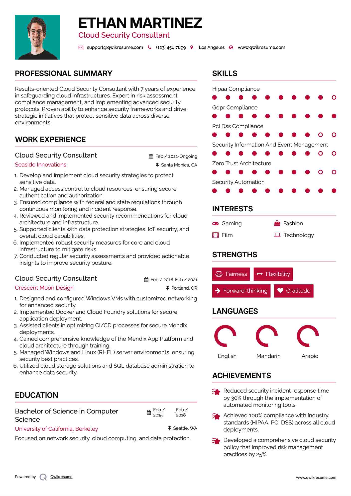 Cloud Security Consultant Resume Sample
