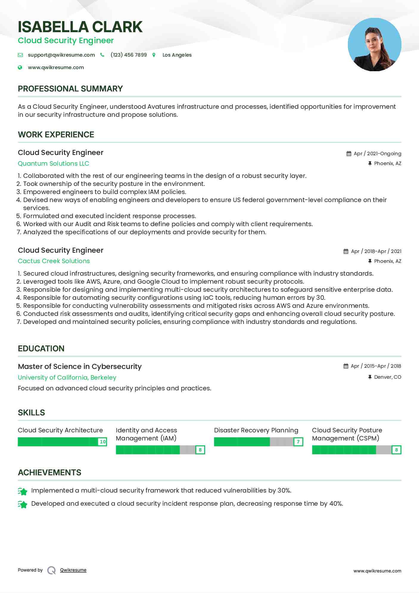 Cloud Security Engineer Resume Example