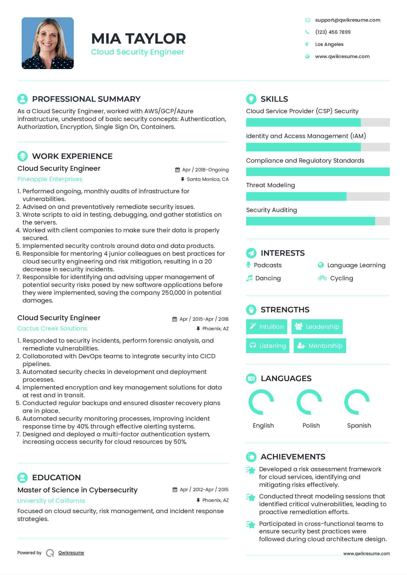 Cloud Security Engineer Resume Template