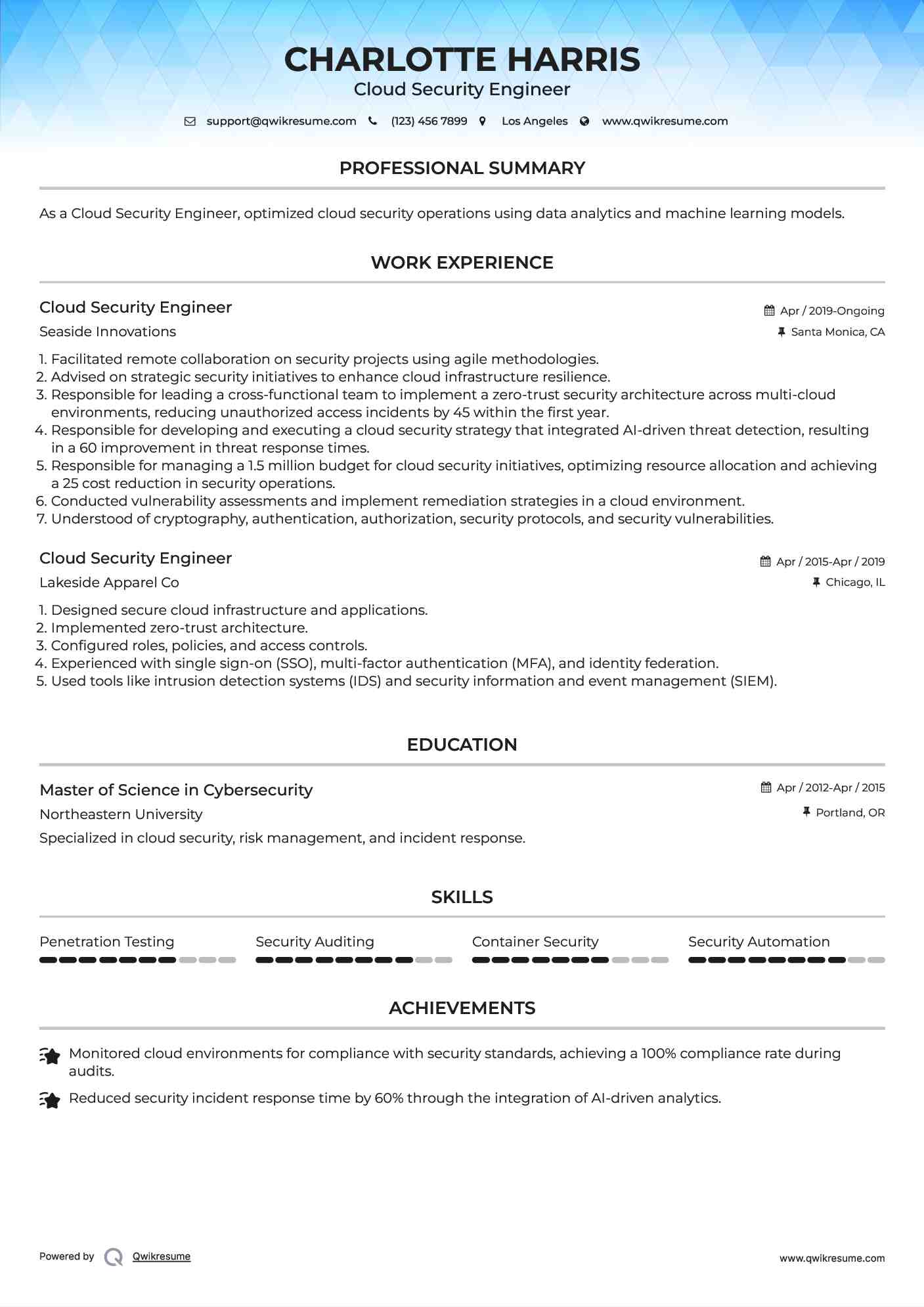 Cloud Security Engineer Resume Model