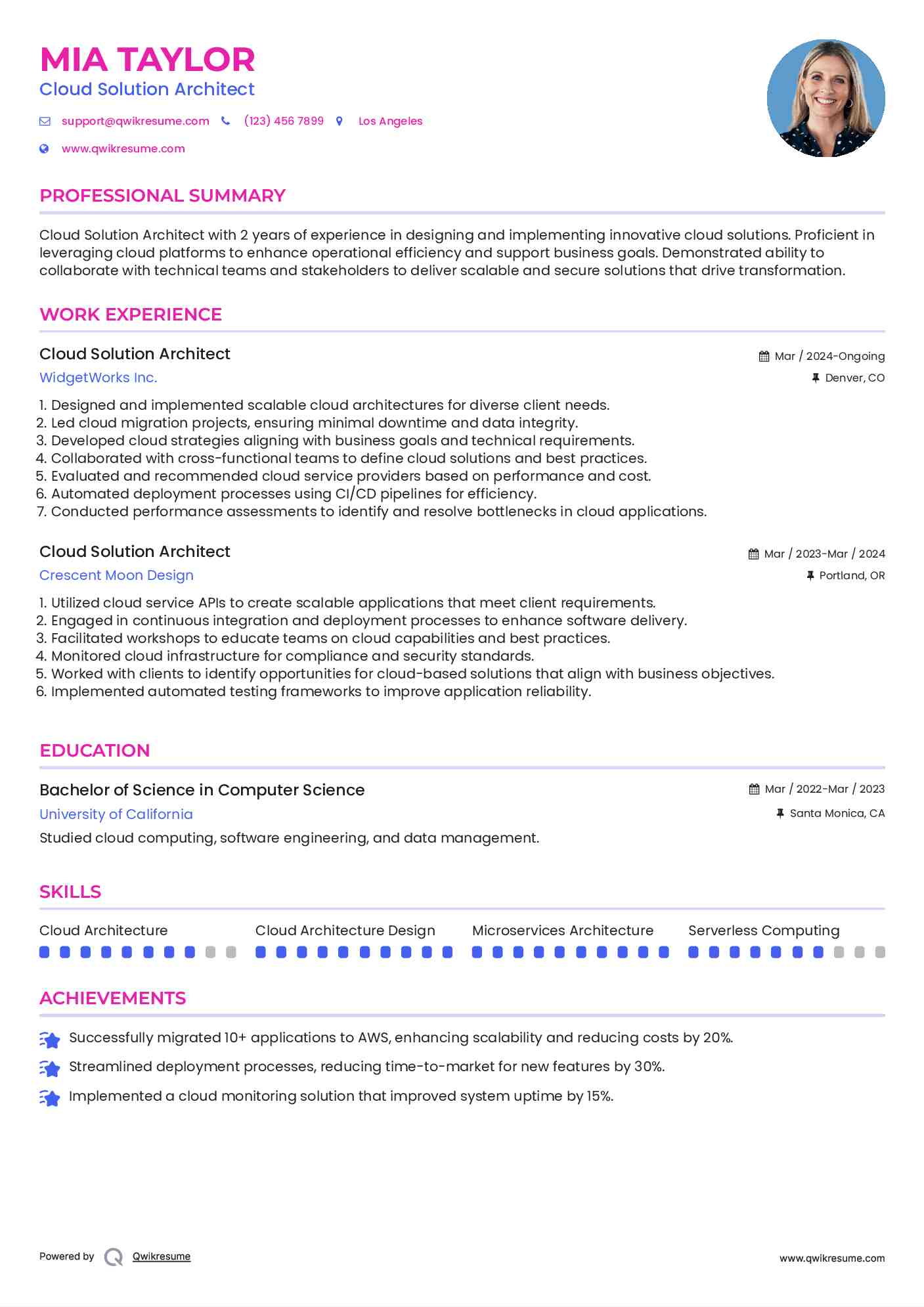 Cloud Solution Architect Resume Sample