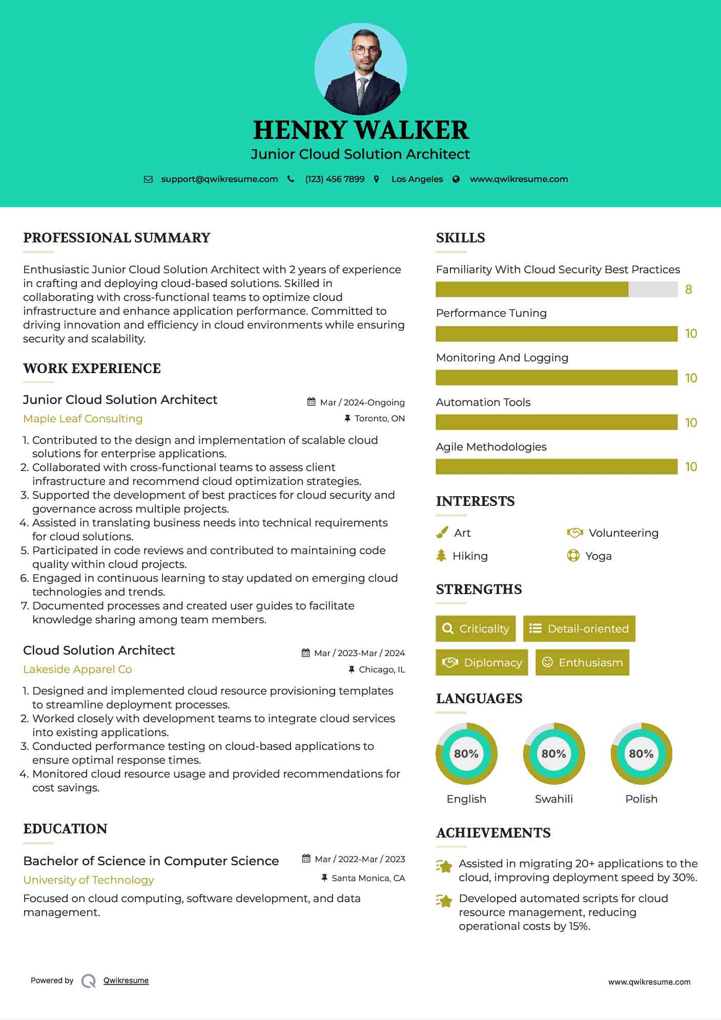 Junior Cloud Solution Architect Resume Model