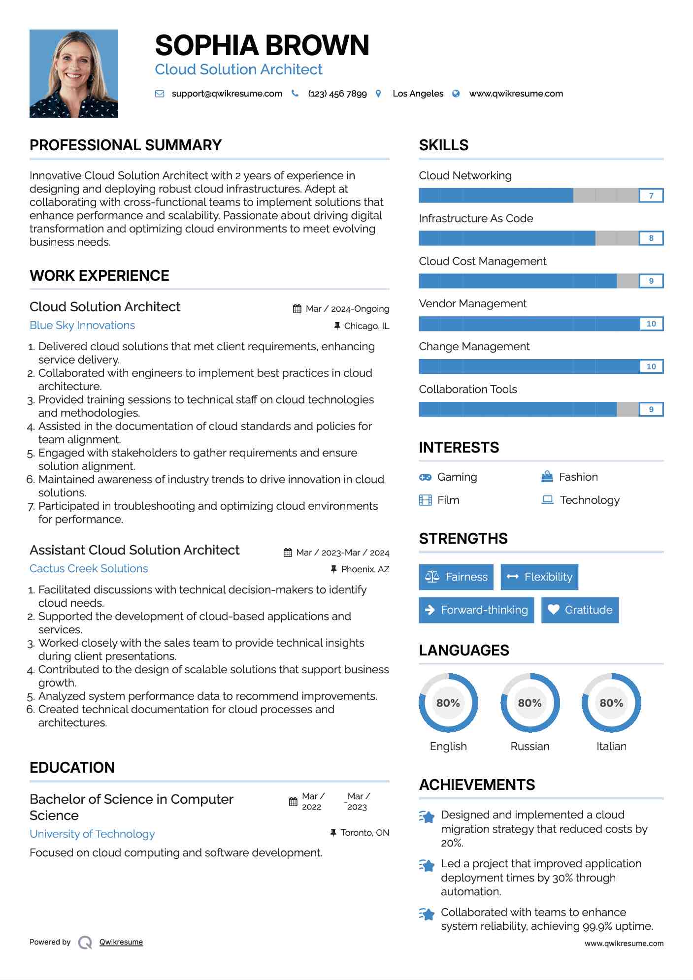 Cloud Solution Architect Resume Example