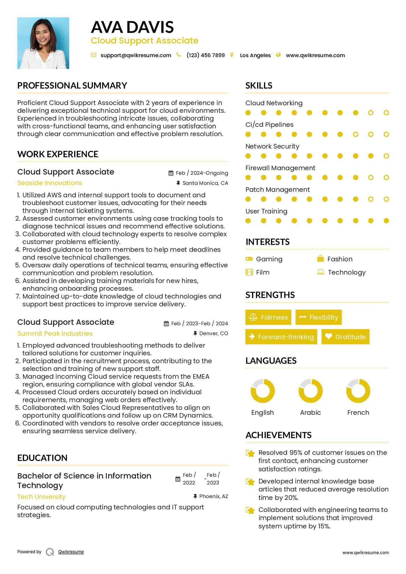 Cloud Support Associate Resume Example