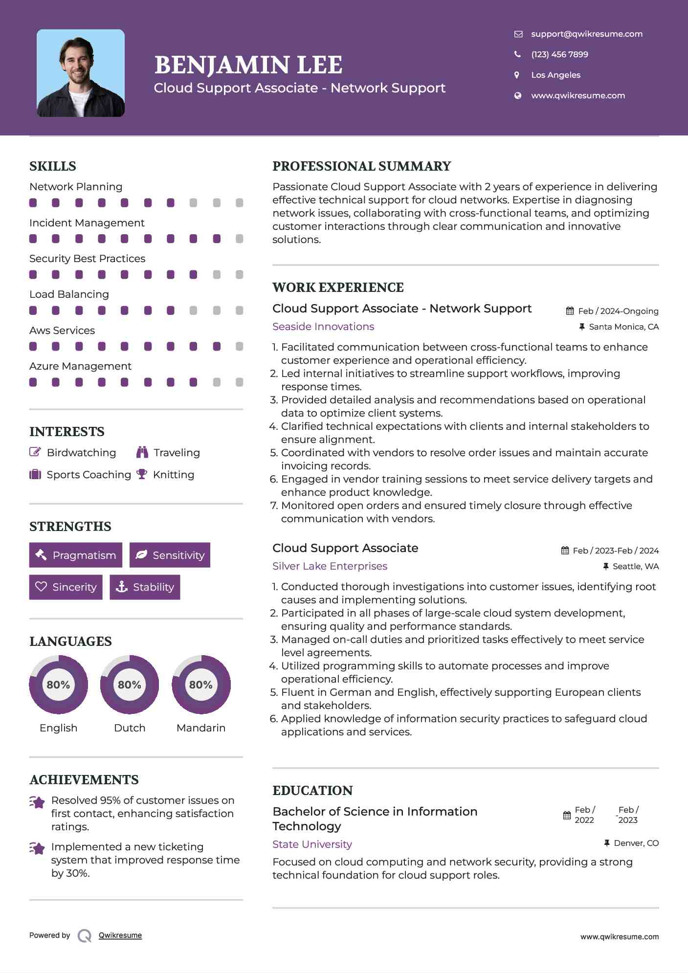 Cloud Support Associate - Network Support Resume Format