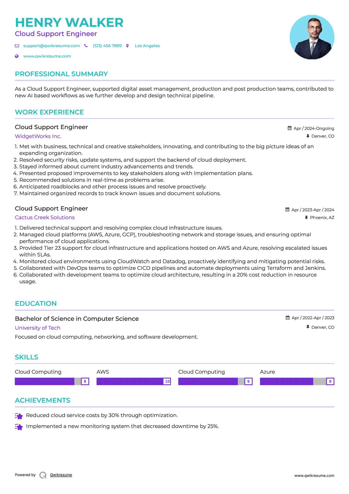 Cloud Support Engineer Resume Sample
