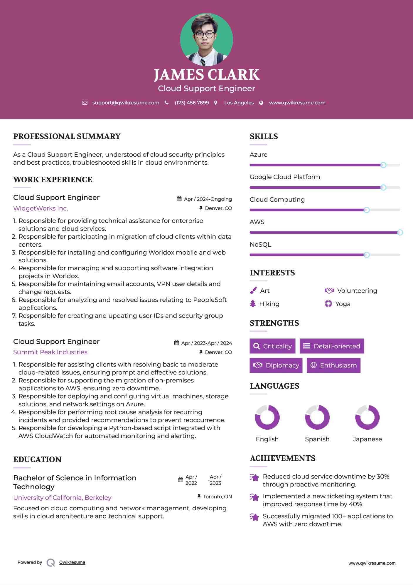 Cloud Support Engineer Resume Model