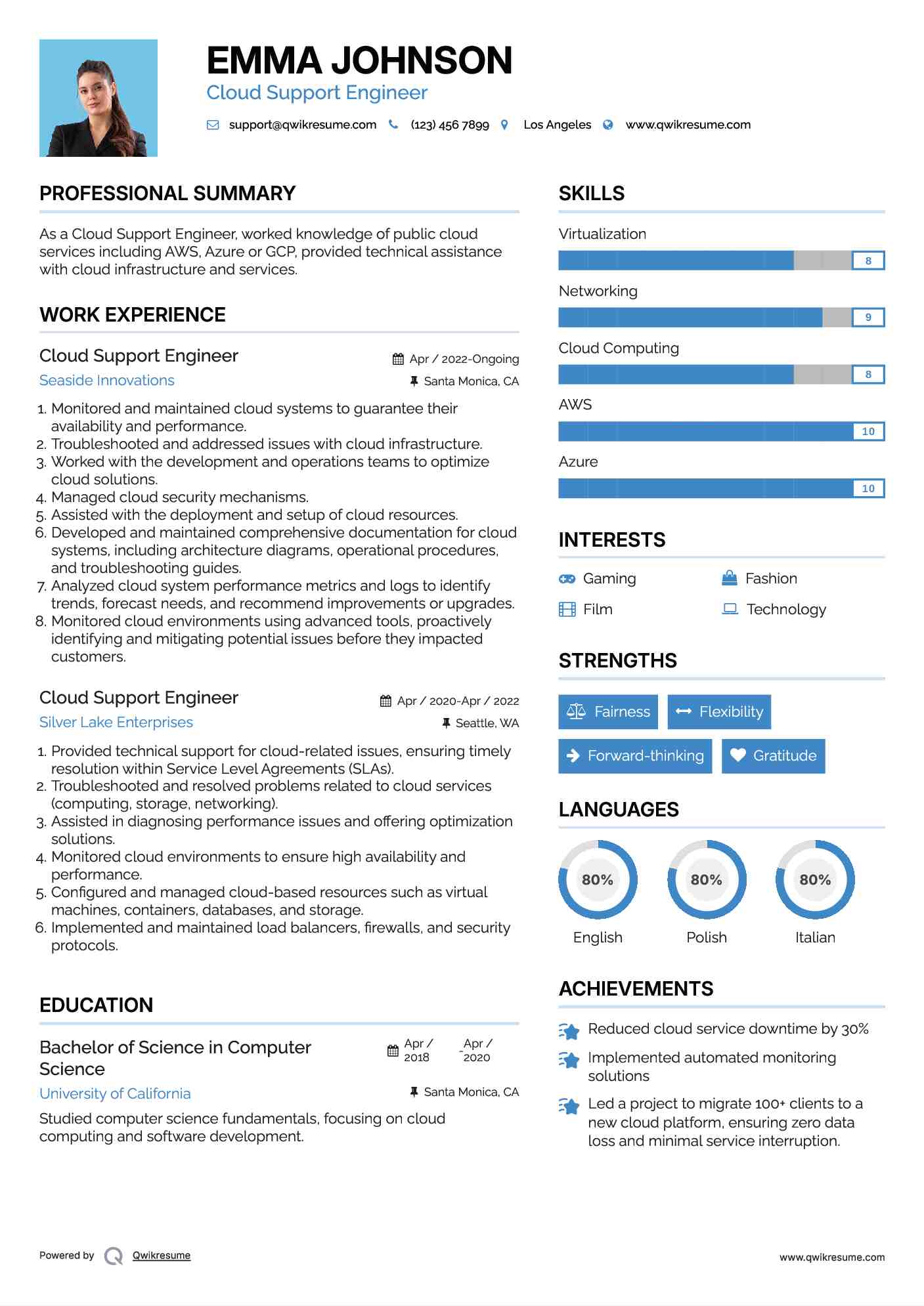 Cloud Support Engineer Resume Example