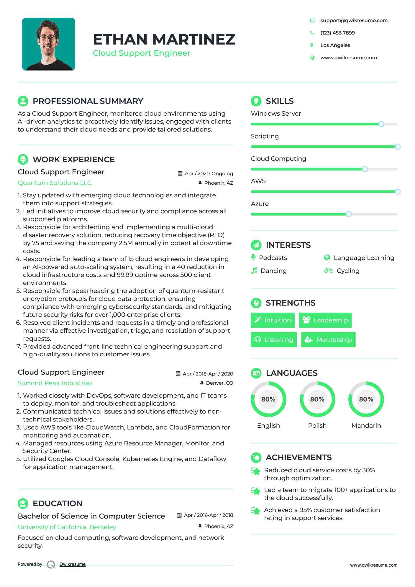 Cloud Support Engineer Resume Format