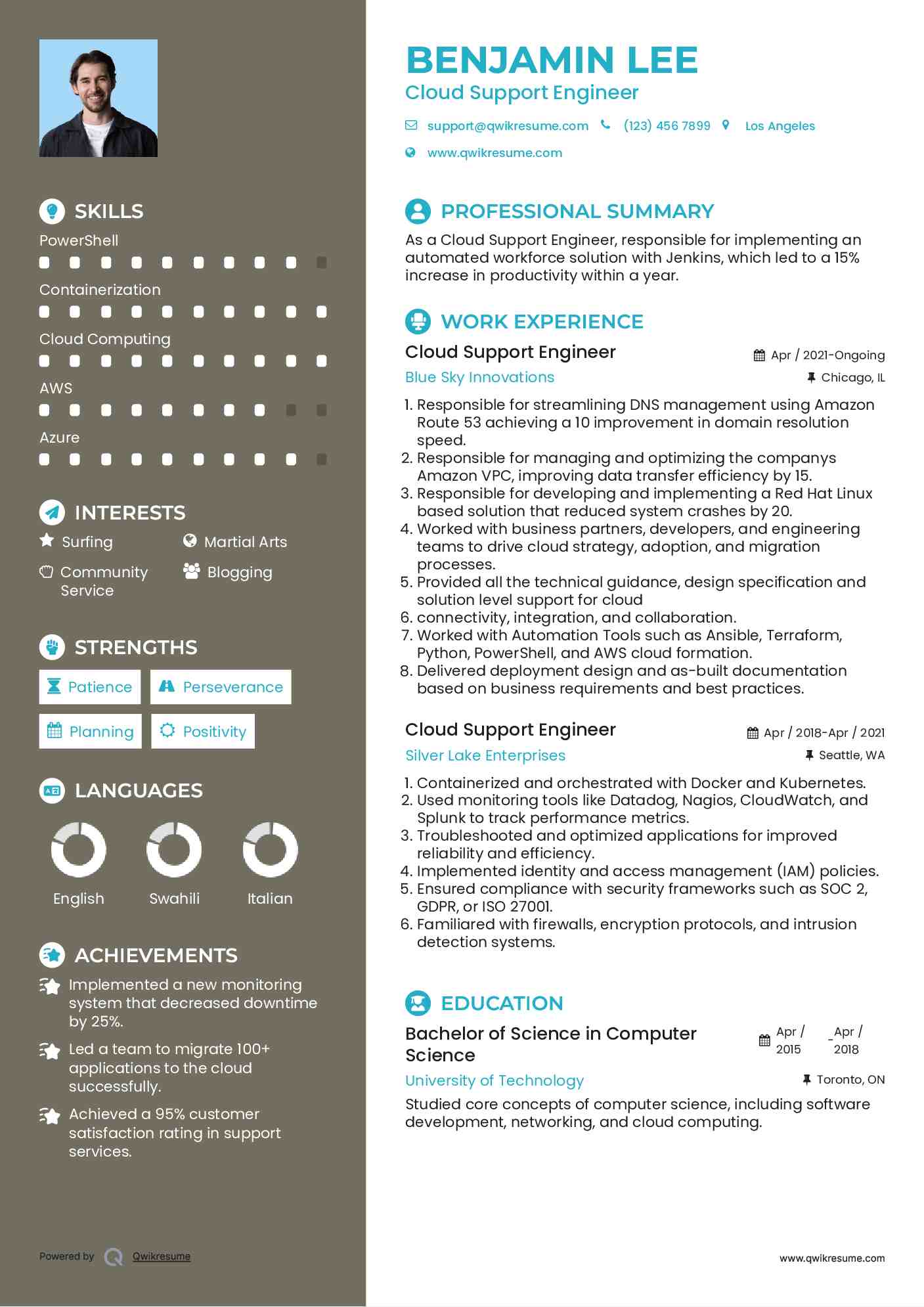 Cloud Support Engineer Resume Example