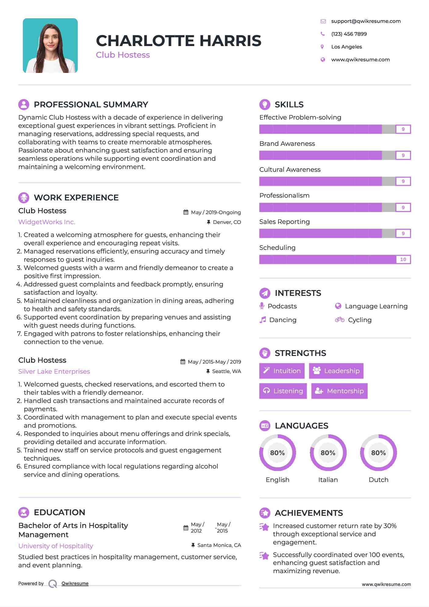Club Hostess Resume Template