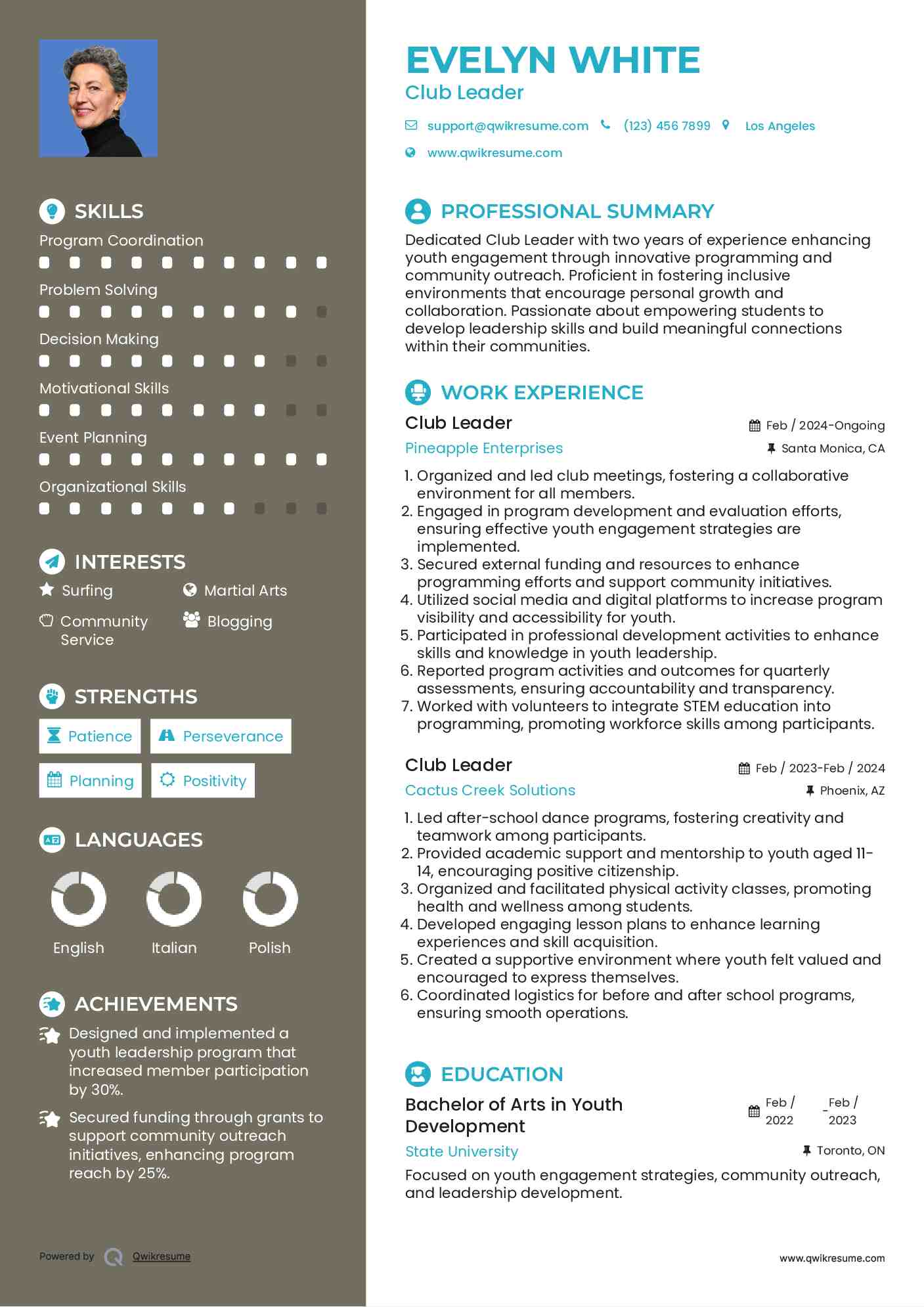 Club Leader Resume Model