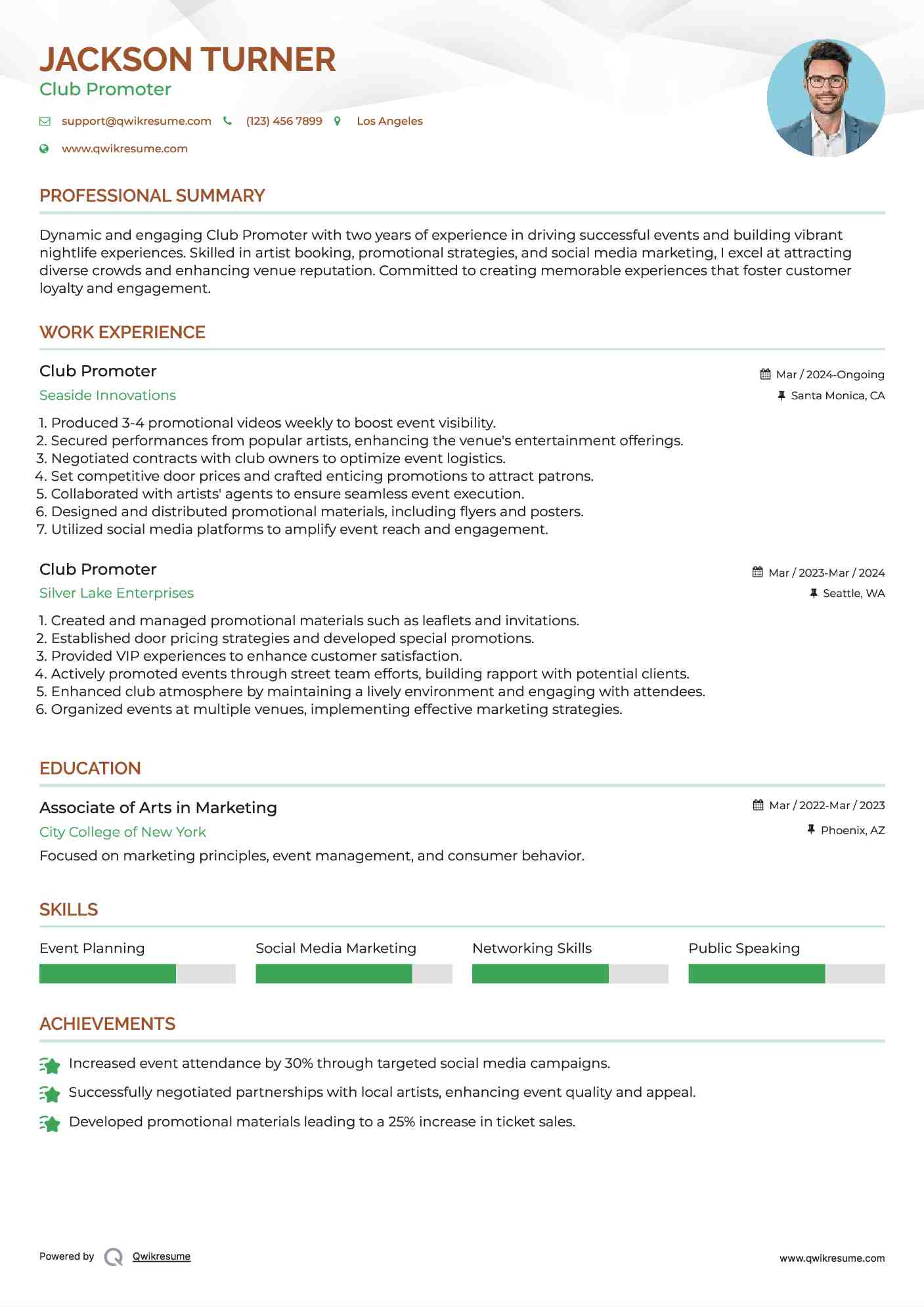 Club Promoter Resume Example