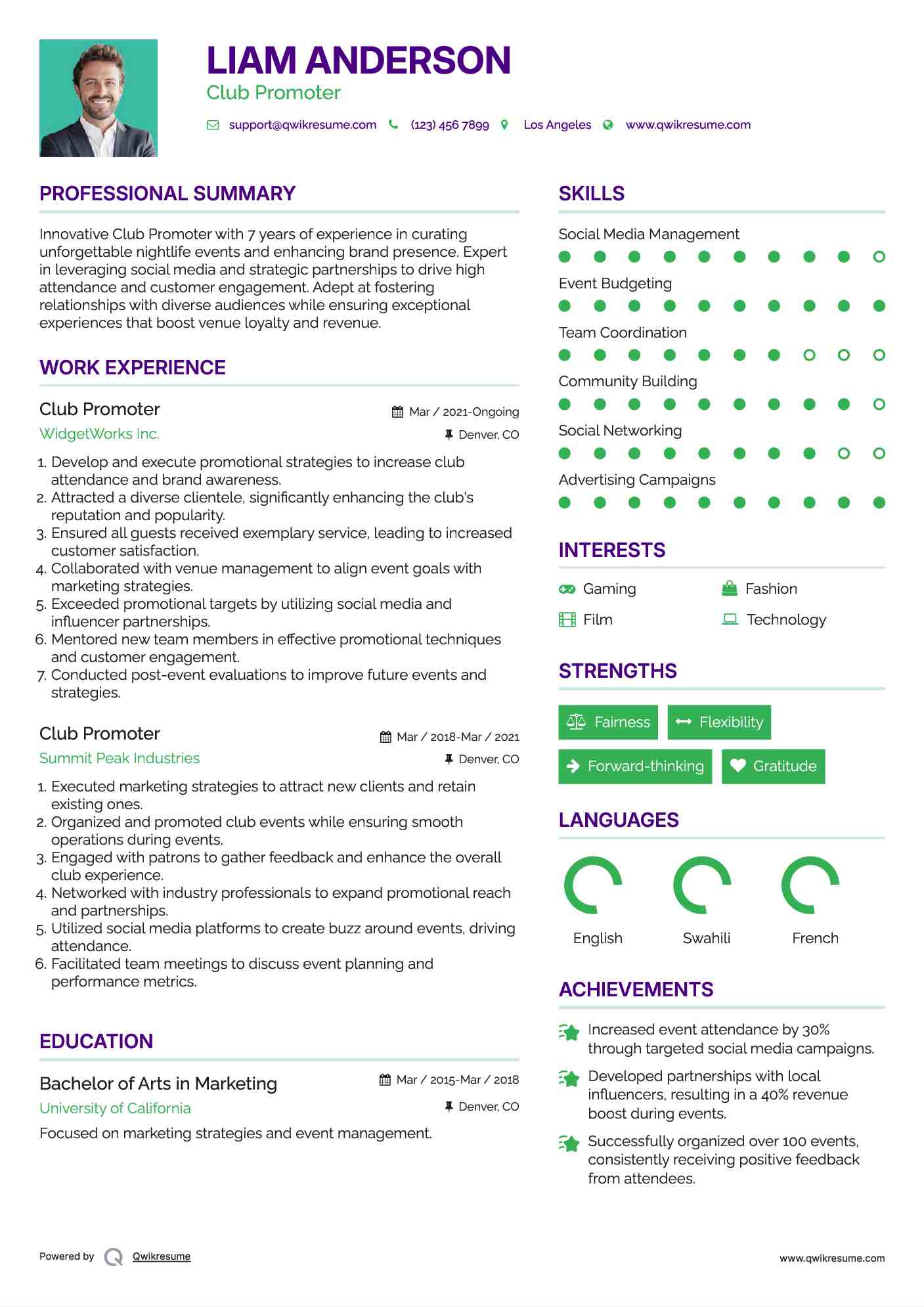 Club Promoter Resume Template