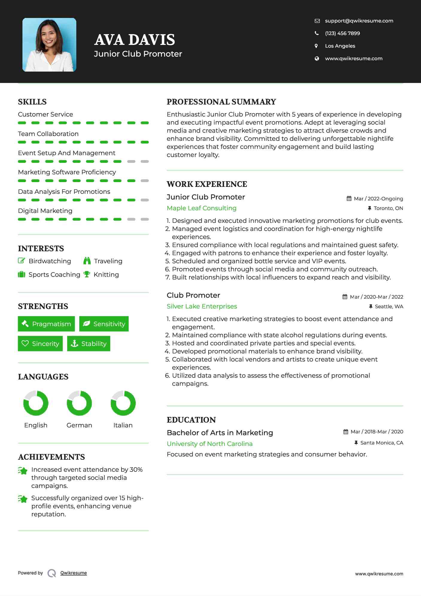 Junior Club Promoter Resume Template