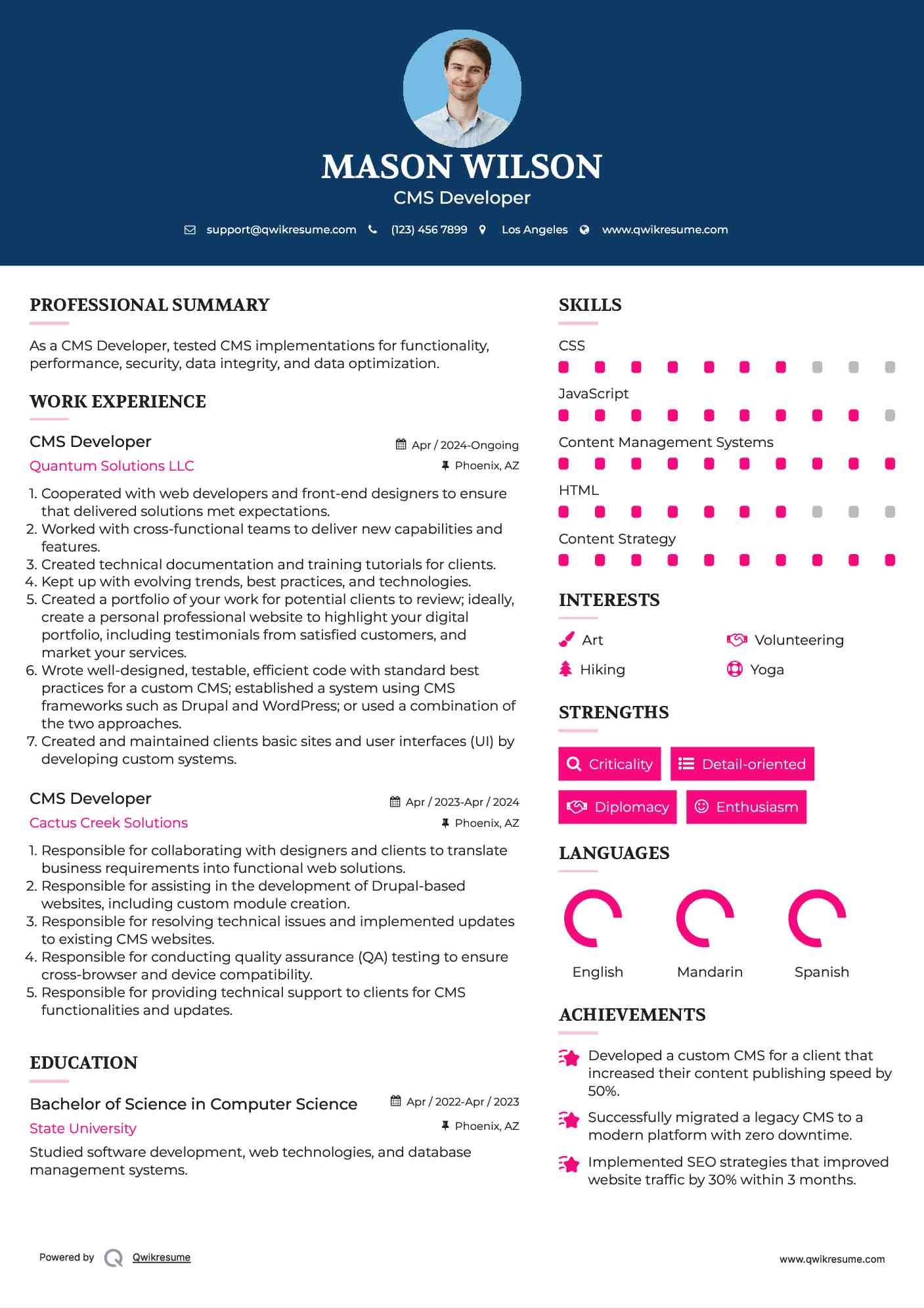 CMS Developer Resume Template