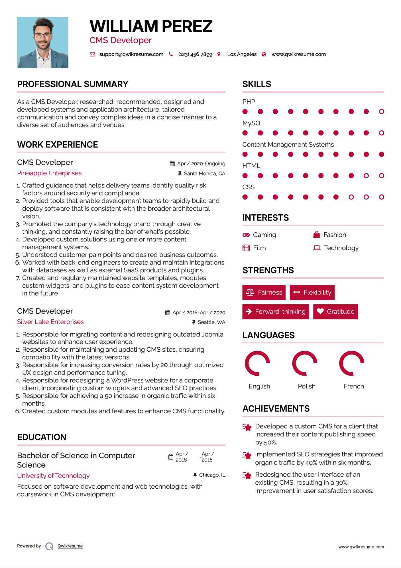 CMS Developer Resume Sample