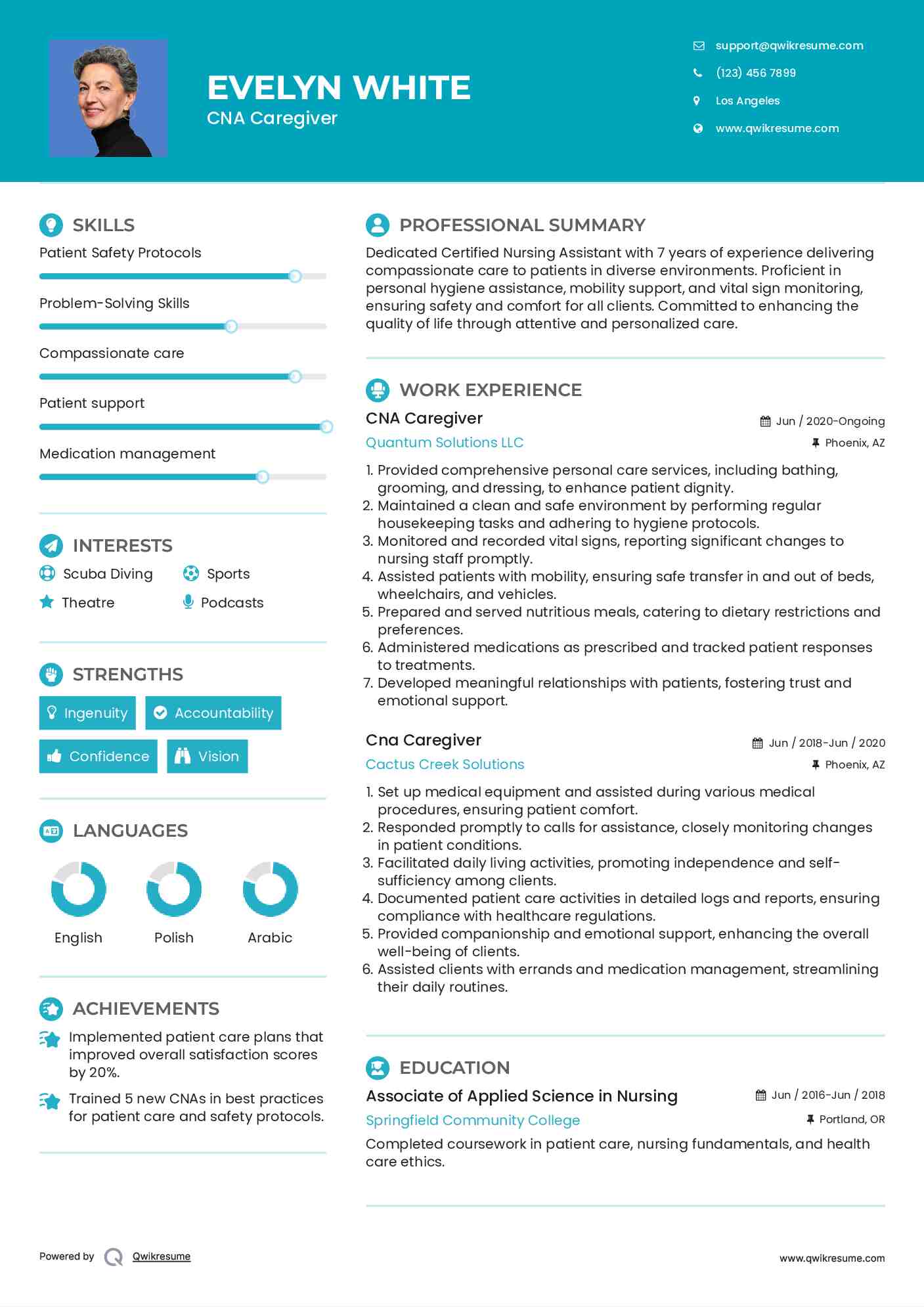 CNA Caregiver Resume Model