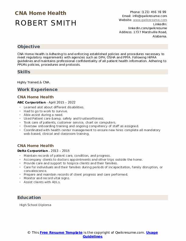CNA Home Health Resume Samples - Cna Home Health 1658594699 Pdf 