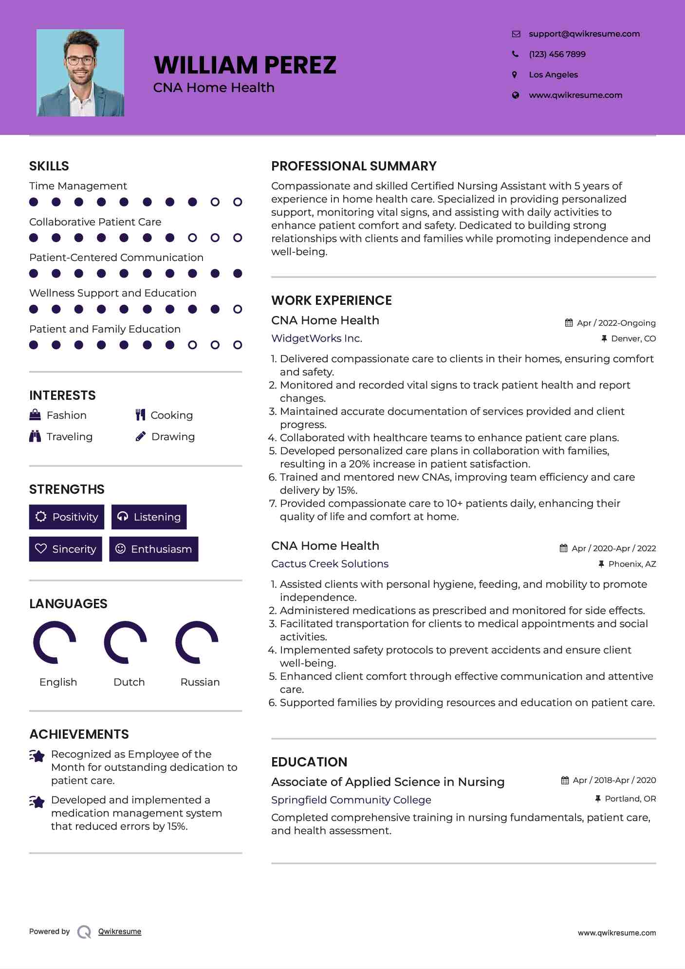 CNA Home Health Resume Format