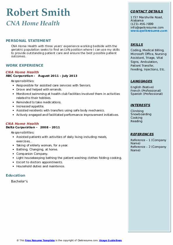 CNA Home Health Resume Samples - Cna Home Health 1658594820 Pdf 